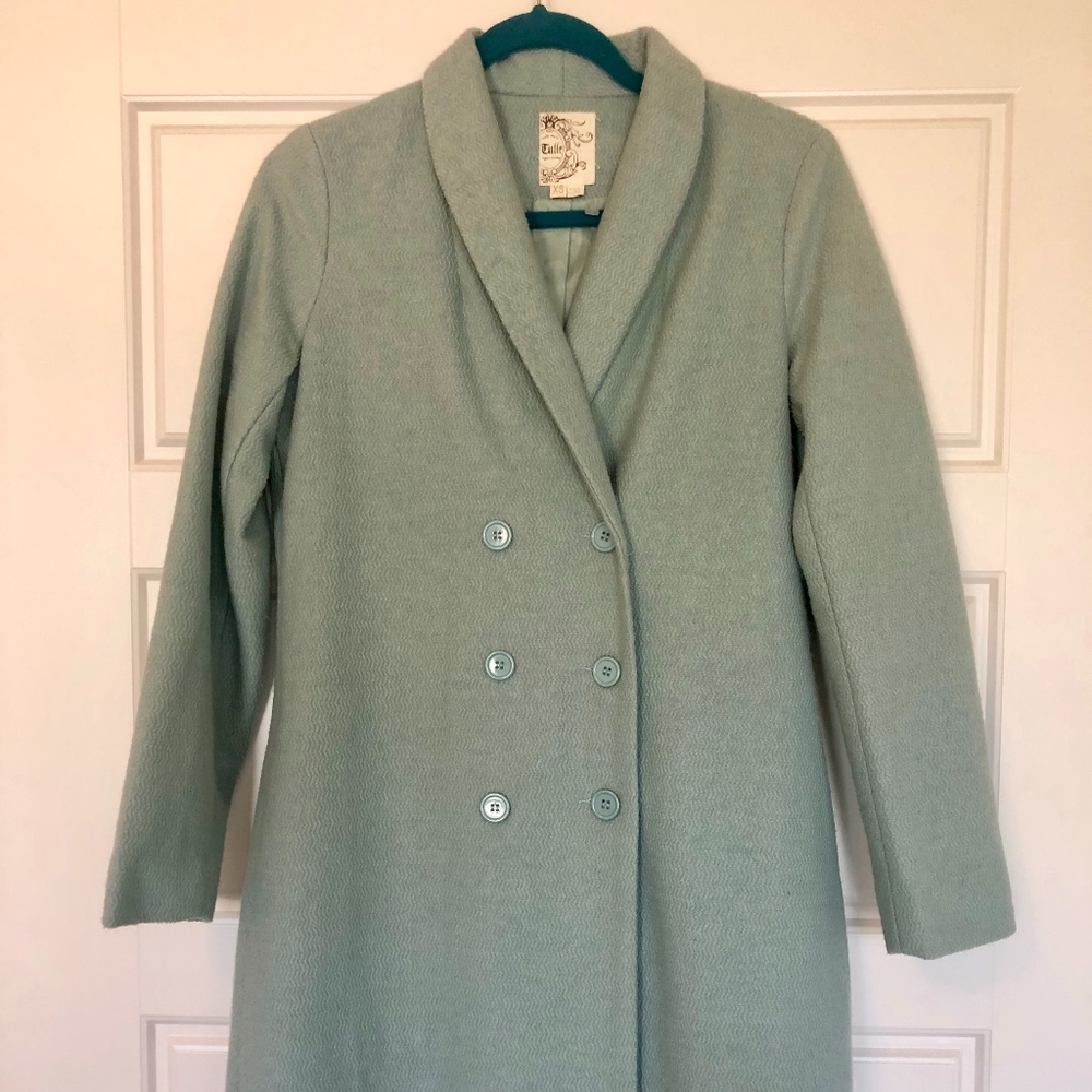 Tulle, light blue/green midi-length coat (XS) OBO